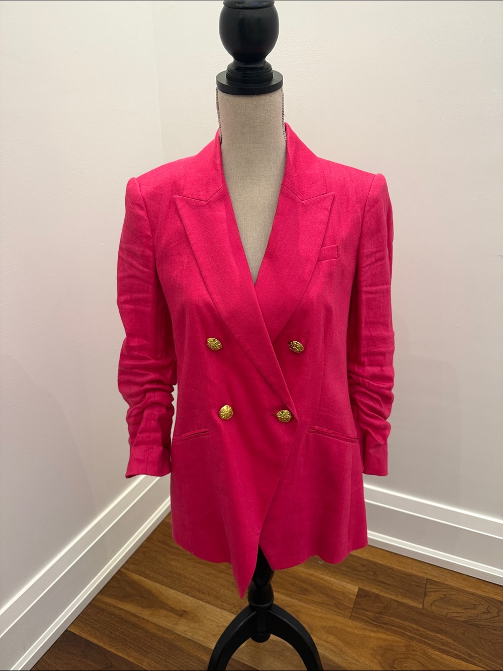 Veronica Beard Double-Breasted Hot Pink Blazer with Gold Buttons